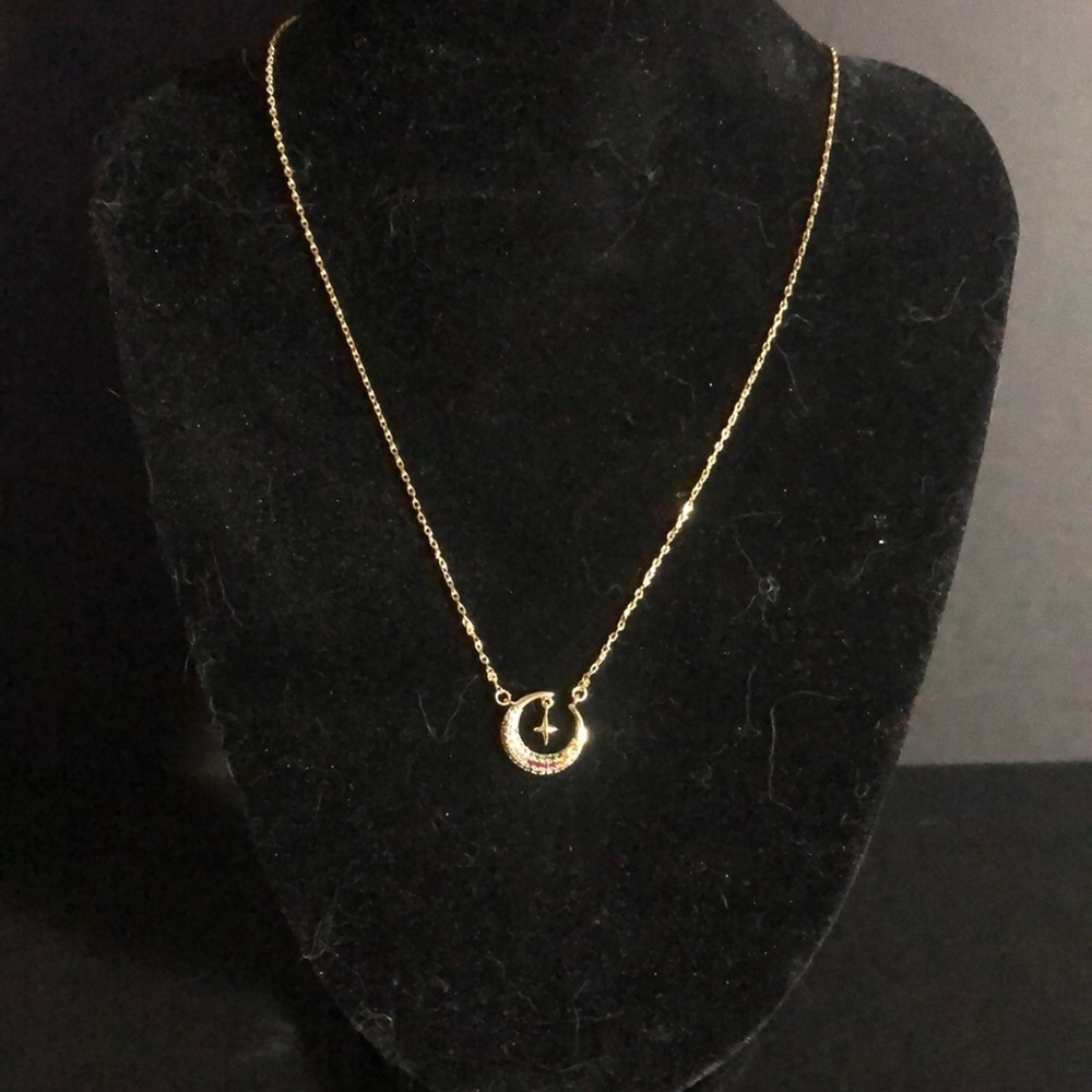 Cityxcity luxe crescent moon and Star gold tone gem stone CZ necklace​